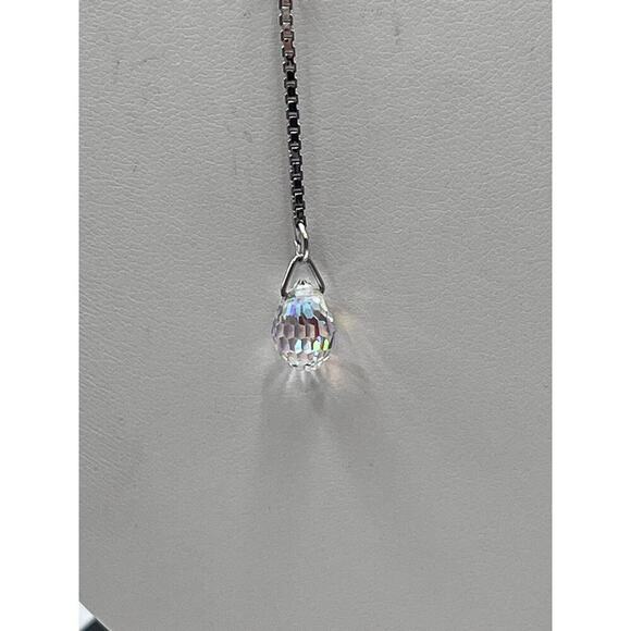 Swarovski Signed Rhodium Sterling Silver Box Chain Crystal Briolett Necklace - Picture 4 of 14